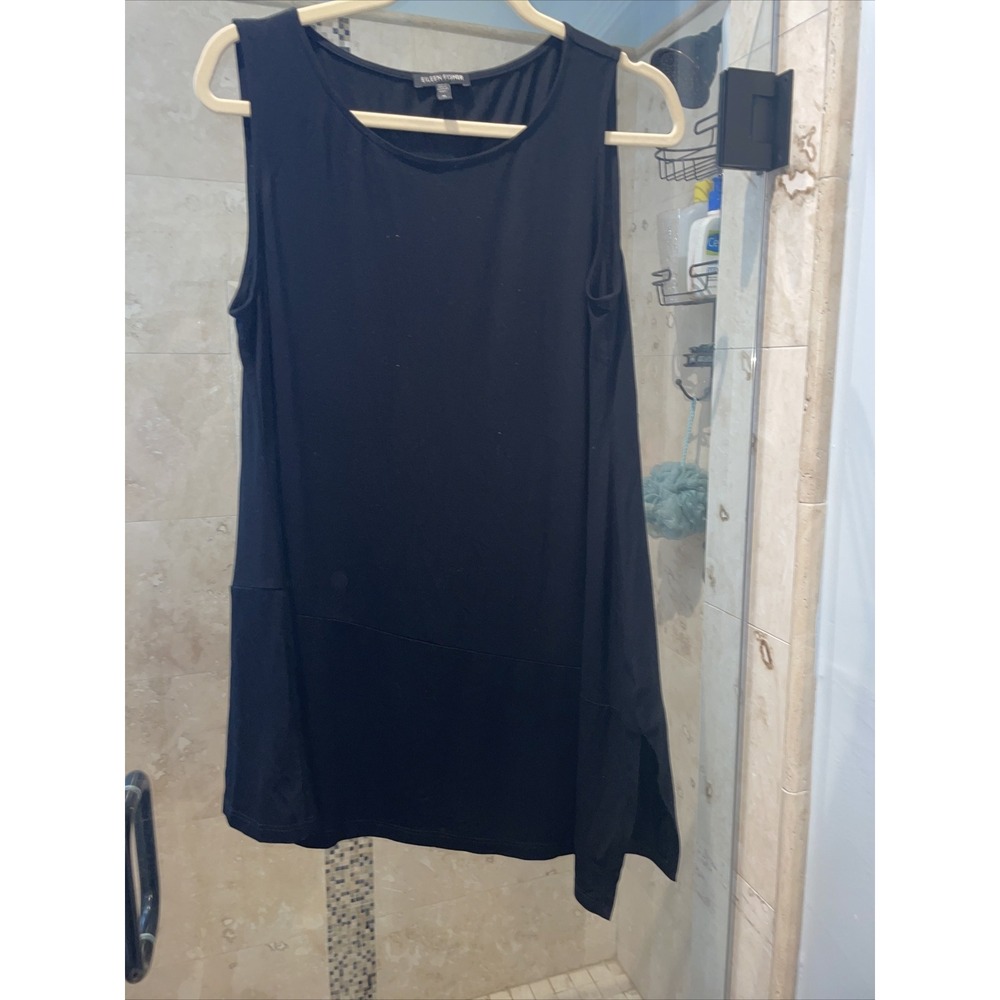 Eileen Fisher Black Asymmetrical Tank Sleeveless Tunic Top Viscose M
